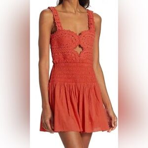 SEA New York Camila Red Pleating  Crocheted Top Romper Size 8 EUC
